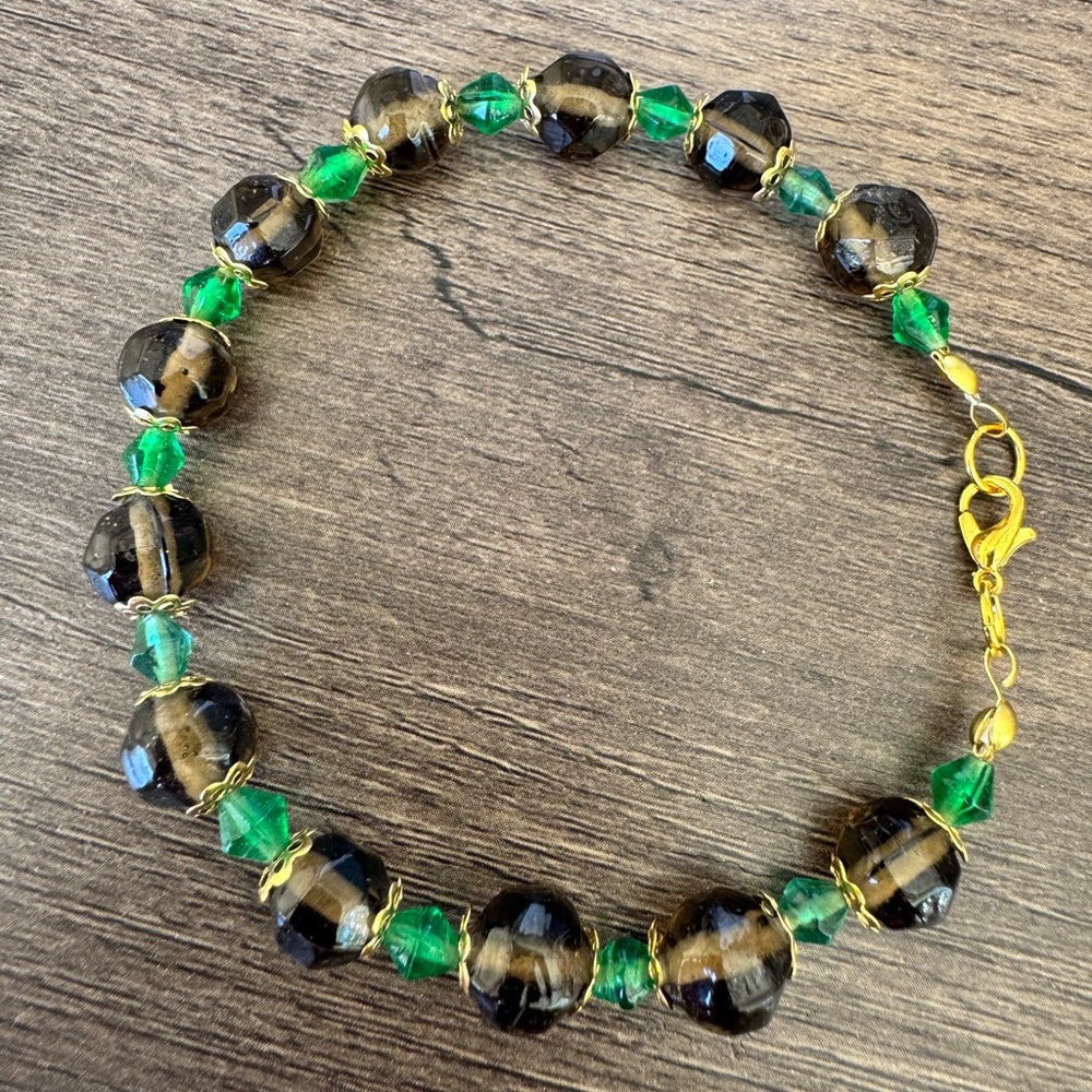 Handmade Glass Green and Brown Beaded Hamdmade Bracelet